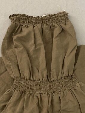 Lipstick Brown Strapless Sleeveless Romper Jumpsuit Women's Large Cotton Linen